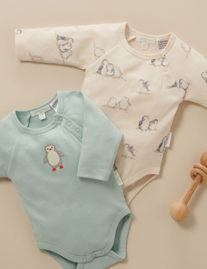 Purebaby | Longsleve Penguin Bodysuit 2 Pack