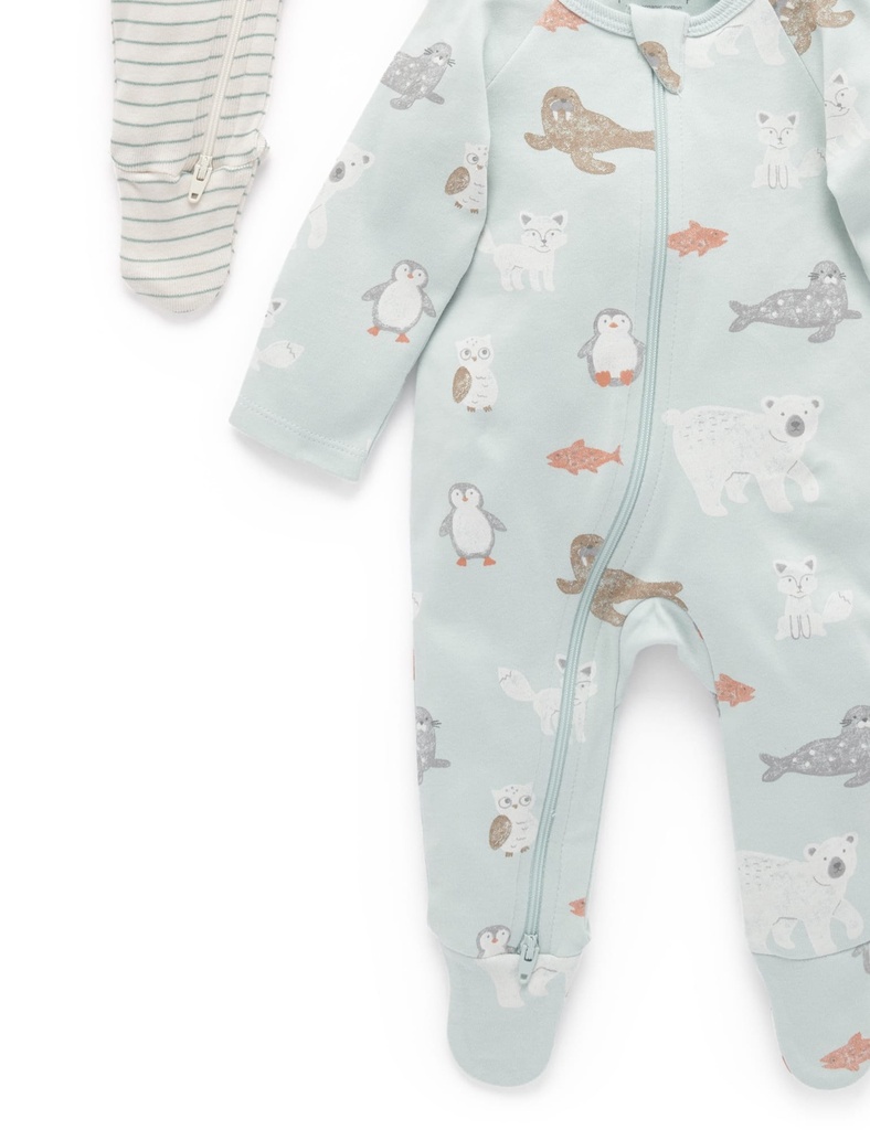 Purebaby | Mist Polar Zip Growsuit 2 Pack