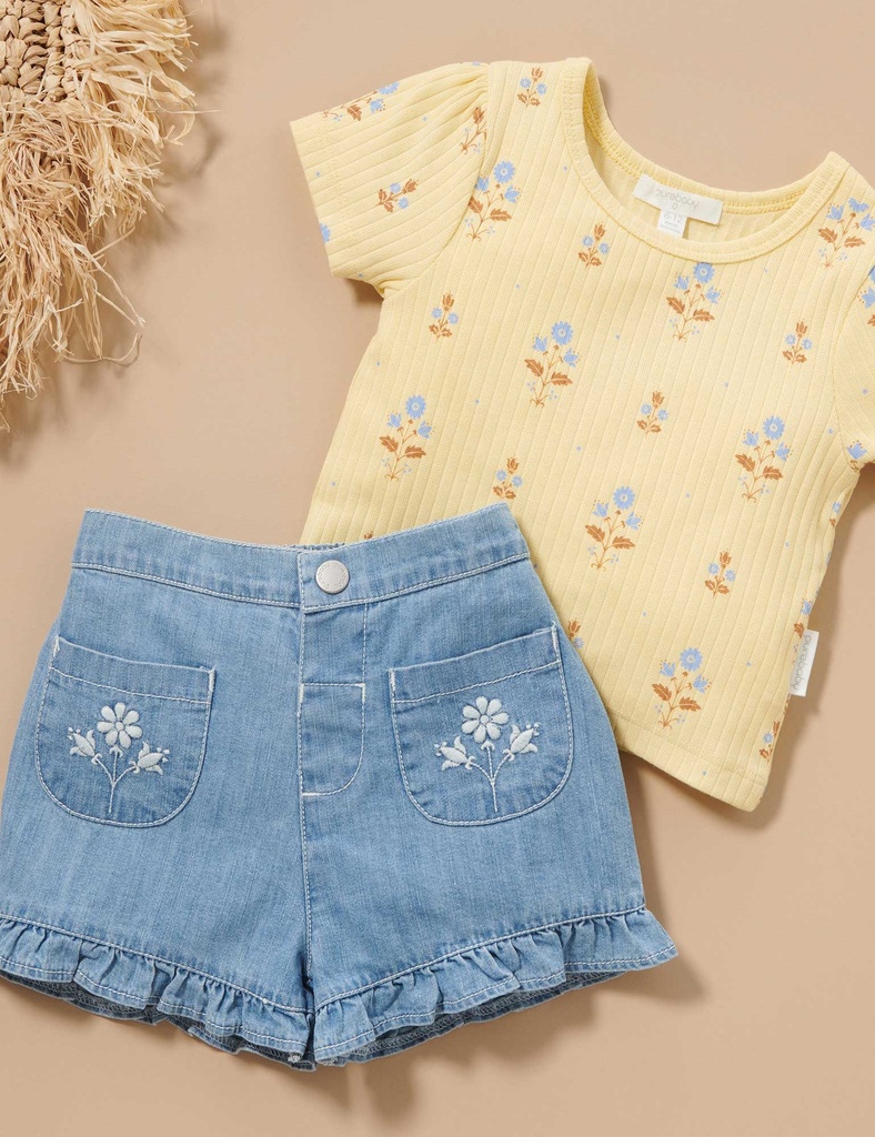 Purebaby | Faded Denim Ruffle Shorts