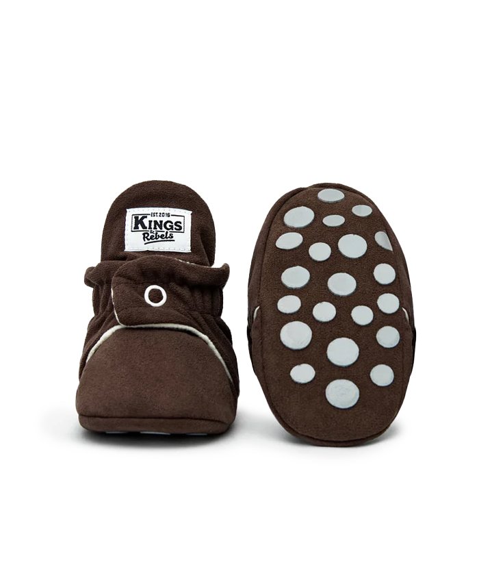 Kings & Rebels | Gripper Gamuza Baby Booties - Chocolate