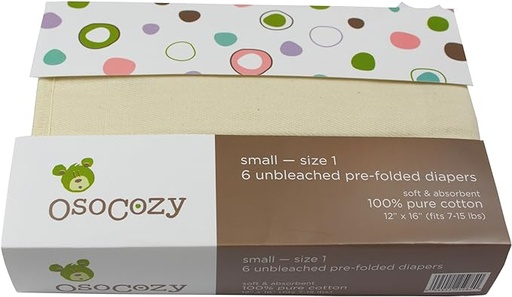 [793573081308] Osocozy | Unbleached Cotton Better Fit Prefolds (6 pack) (Size 1)