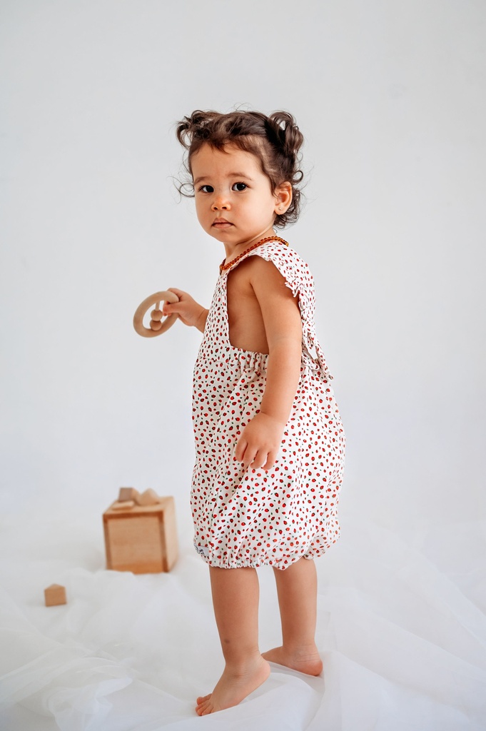 Petite Lamb | Strawberry Ruffle Crossover Romper