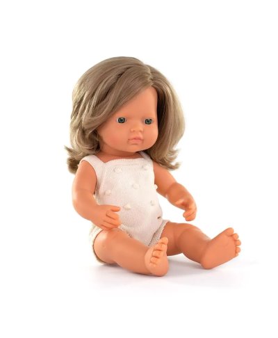 Miniland | Caucasian Dark Blonde Doll with Cream Romper