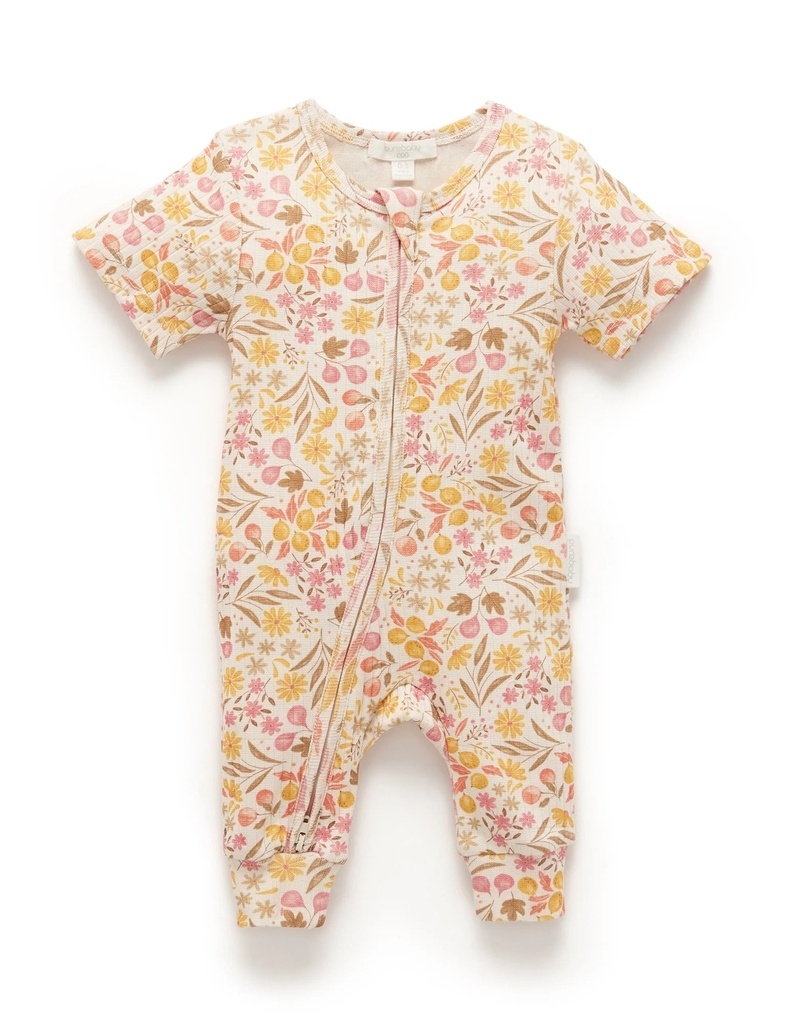 Purebaby | Fruit & Flowers Rib Zip Growsuit