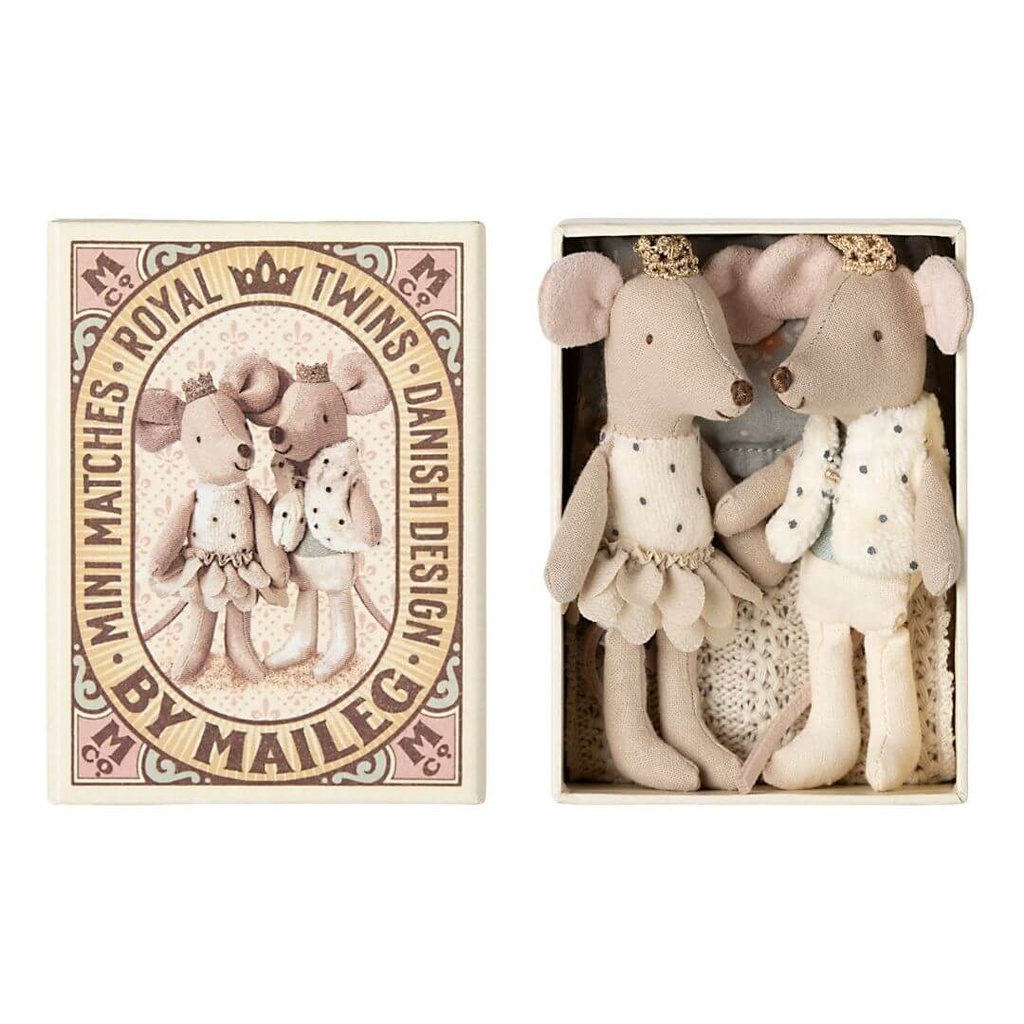 Maileg | Royal Twin Mice, Little Sister And Brother In Matchbox