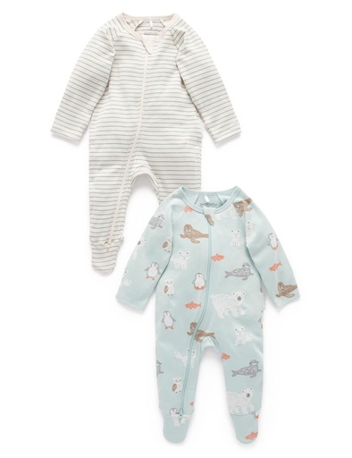 Purebaby | Mist Polar Zip Growsuit 2 Pack