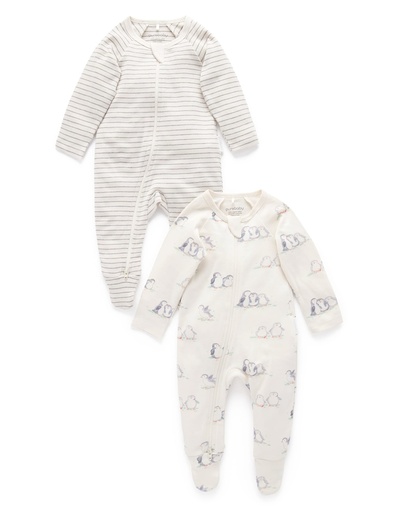 Purebaby | Cloud Penguin Zip Growsuit 2 Pack