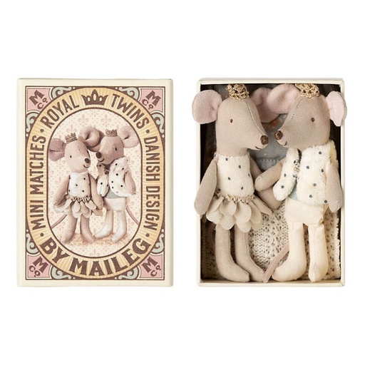 [17-5100-00] Maileg | Royal Twin Mice, Little Sister And Brother In Matchbox